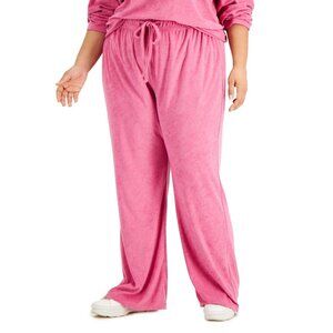 Rebellious One Trendy Plus Size Loop Terry Wide-Leg Pants - Pink, Size 3X, New